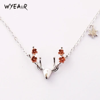

WYEAIIR Delicate Christmas Gift Elk Cute Sweet Fawn Plum Literary personality 925 Sterling Silver Clavicle Chain Female Necklace