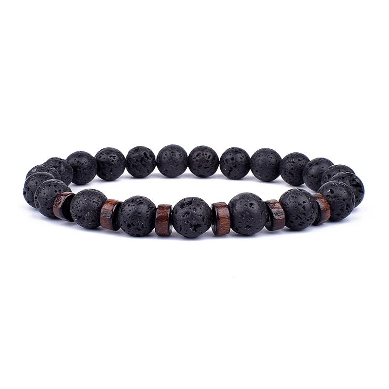 Bracelet Homme/femme En Pierre De Lave Volcanique Naturelle 6mm – Énergie Positive, Apaisant – Réglable 19cm – MARARDI