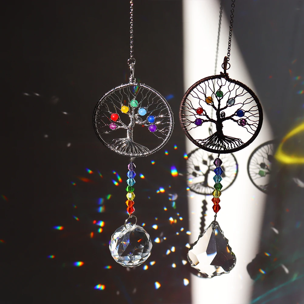 Crystal Wind Chime Pendant Colorful Life Tree Hanging Drops DIY Decoration Garden Outdoor Home Kids Room Window wind chimes wind chime