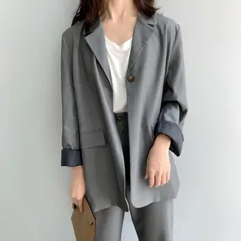 

Fall Korean Style Loose Woman Suit Long Office Lady Ladies Black Blazers And Pant Suits Women Suits Office Sets Blazer Set