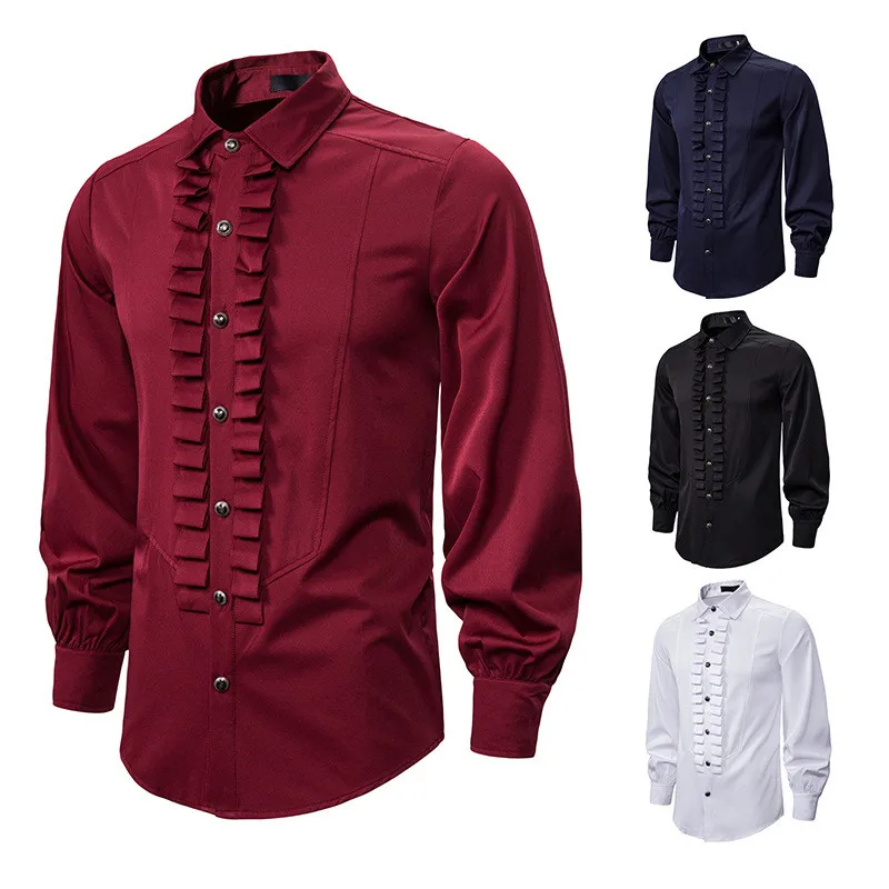 

Men's shirt new best petal sleeve long sleeve lapel men's shirt men's fashion loose casual shirt wedding banquet men's shirt