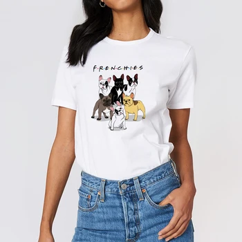 

Fashion Dog Frenchies tshirt Young Ladies Loose Kawaii Spring Summer T Shirt Harajuku Funny And Pretty Tops Round Neck T-shirt
