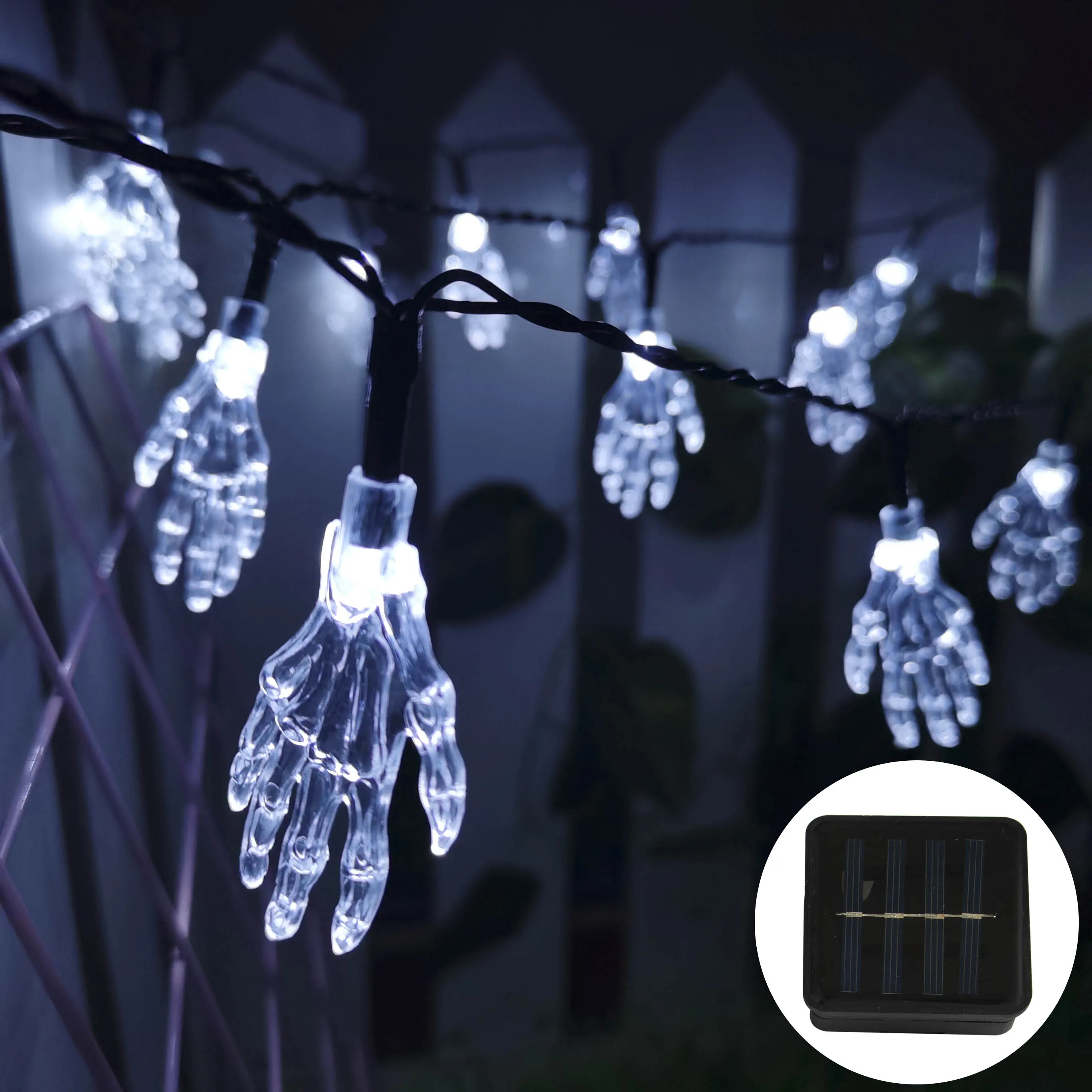 LED Halloween Party Decor Hand Bone Fairy Lights Solar Powered Outdoor Waterproof Garland Horrific Atmosphere Garden Decoration
