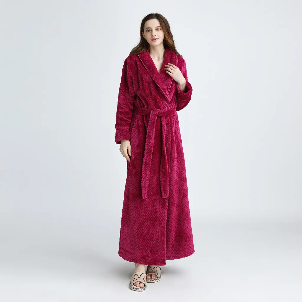 Зимнее плотное теплое женское Коралловое кимоно из рунной шерсти, халат, халат, парная ночная рубашка, банное платье, одежда для сна, Мужская одежда для сна большого размера# g3