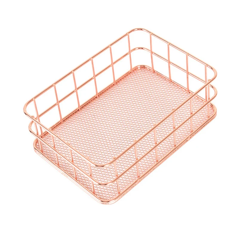 Rose Ouro Ferro Forjado Cestas De Armazenamento Rosa Acessórios Para Casa jandim organizaque Da Mesa De Escritório