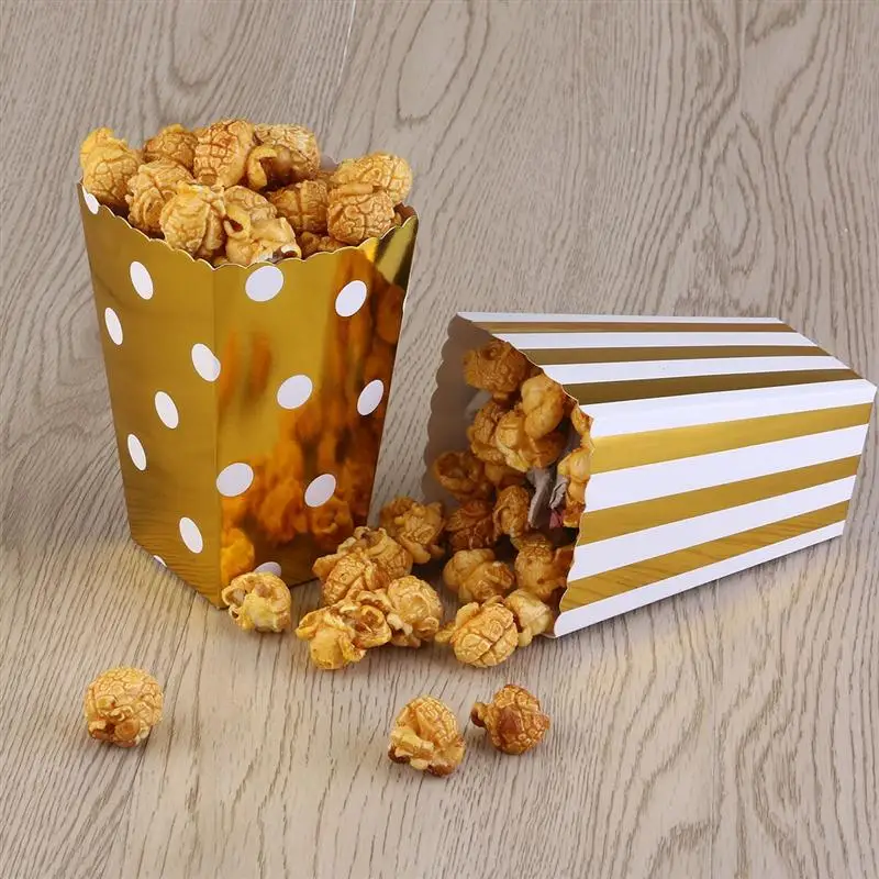 A Set of 50pcs Popcorn Boxes Yellow Design Trio Miniature Scalloped Cardboard Party Candy Container Treat Cartons