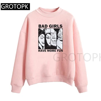 

2019 Autumn New Fashion Villains Bad Girl Have More Fun Hoodies Women O-neck Pullover Queen Hoodie Sweatshirt Female Shirts