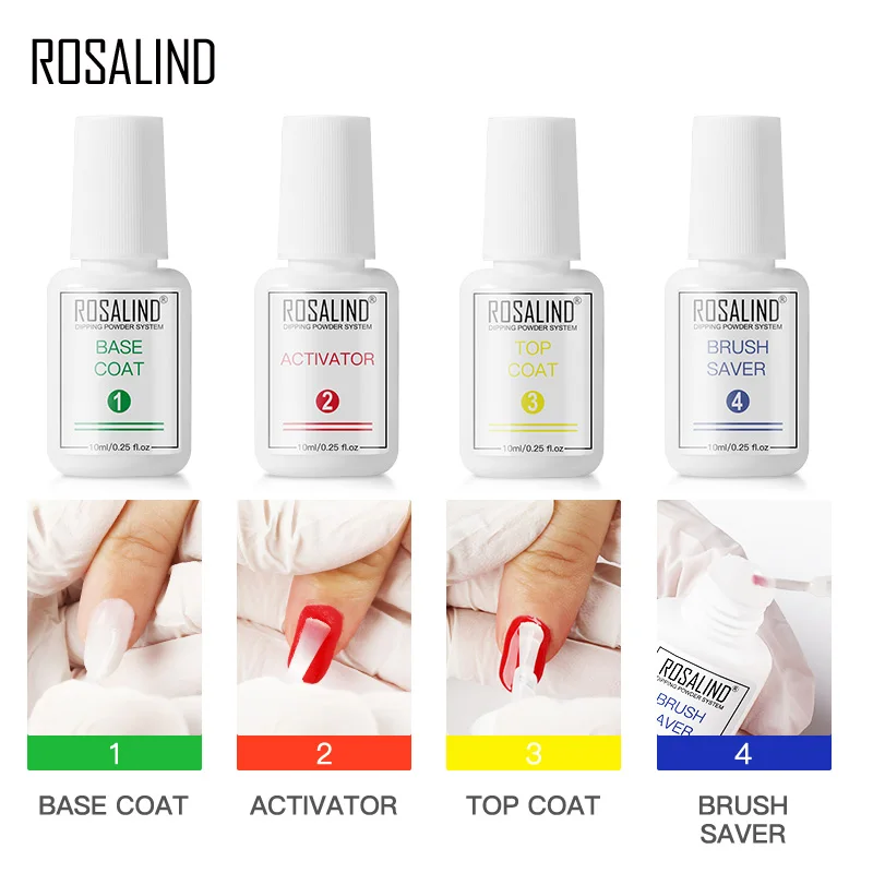 Rosalind Dipping Nail Powder System Kit Liquid Base Top Coat Activator Clear Nail Art Natural Dry Without Lamp Cure Nail Polish Aliexpress