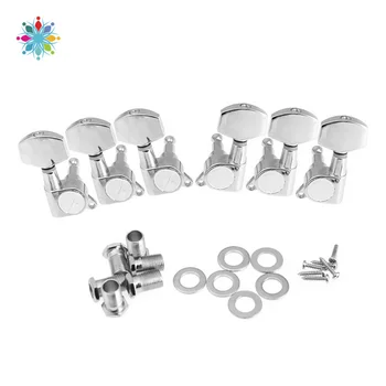 

6Pcs Guitar String Tuning Pegs 3L3R Chrome Tuners Heads for Folk Acoustic Electric Guitar Tuner Guitar Parts Fender Replacement