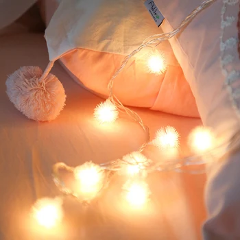 

3/6M 40 LED String Lights Mini Puffer Ball Lamp Dandelion Fur Ball for Indoor Home Bed Canopy Curtains Christmas Party DIY Decor