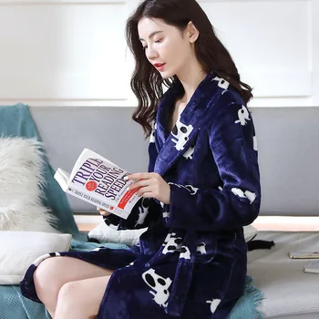 

Robes Women Winter Flannel Printed Coral Fleece Womens Thicken Warm Bathrobes Sleepwear Simple Elegant High-quality New