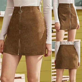 

Fashion Sexy Women Mini Slim Skirt High Waist Front Zip Cotton Pencil Bodycon Skirt CorduroyWinter Party Causal Skirt 2020 New