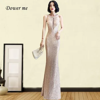 

Halter Sleeveless Evening Dress GK097 Sequined Mermaid Robe De Soiree Backless Sexy Party Gowns Floor-Length Formal Dresses 2020