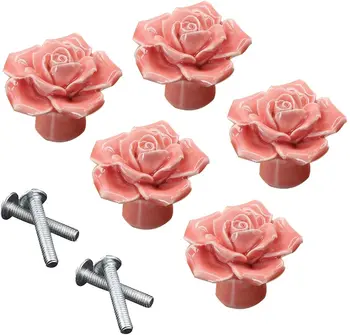 

Rose Ceramic Handle Cabinet Wardrobe Handle Cartoon Modern Simple Handle 5 Pack