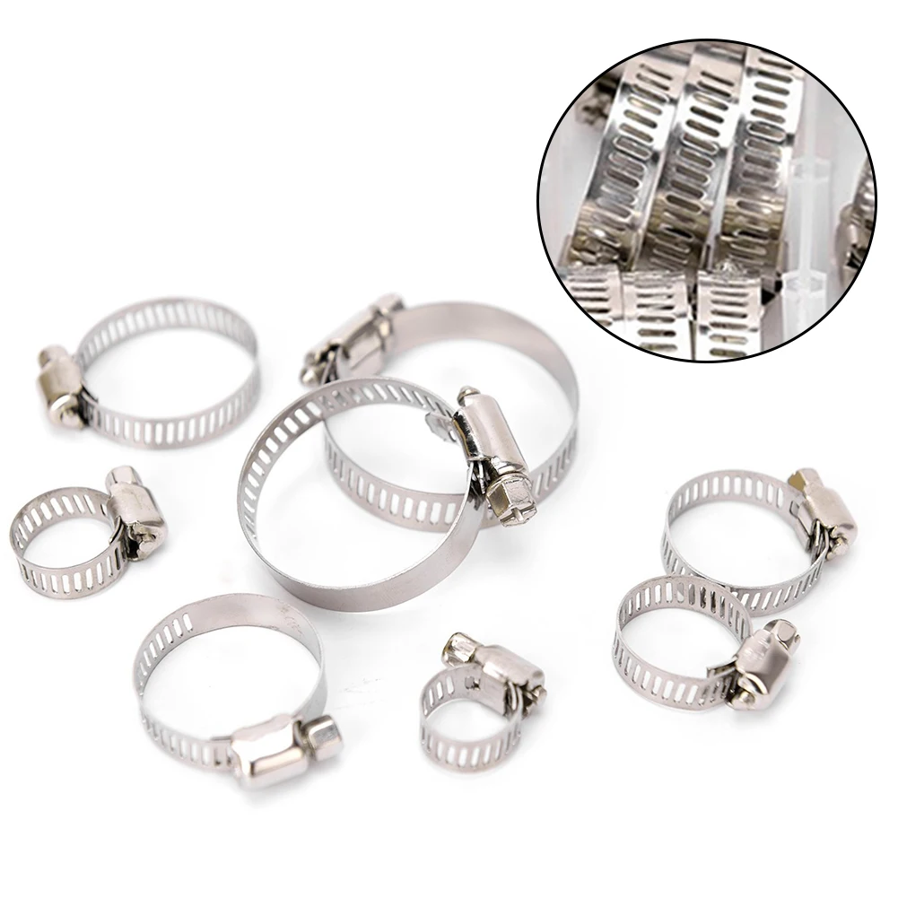 

80Pcs Clips Anti-oxidation Pipe Clamp Worm Drive Fitting Tube Stainless Steel Hose Fasteners Single Ear Gear Adjustable 8-44mm