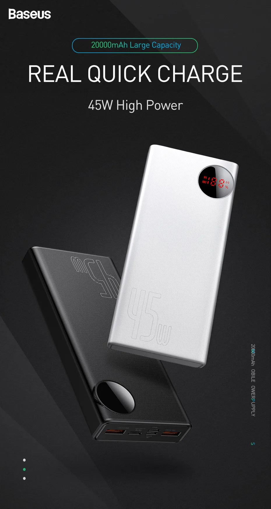 Baseus 20000 мАч Внешний аккумулятор Quick Charge 4,0 3,0 внешний аккумулятор USB PD Быстрая зарядка внешний аккумулятор портативное зарядное устройство для телефонов Xiao