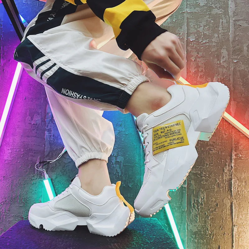 

2019 Students Spring Sports Breathable MEN'S SHOES Extra High Old Man Shoes MEN'S Casual Shoes Shoes Men's Trend Mixed Colors Sh