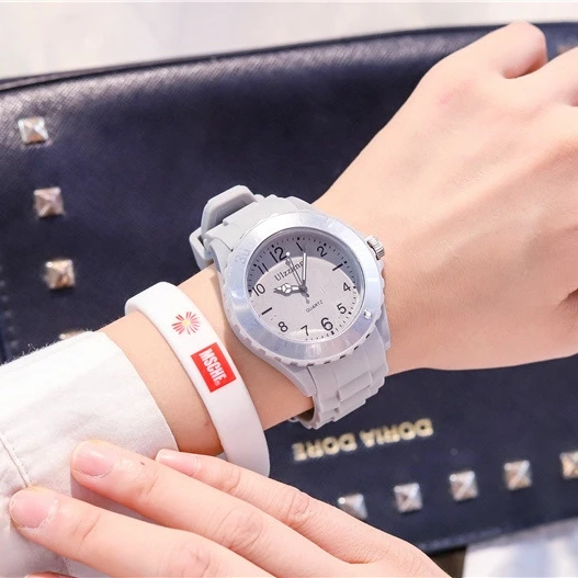 Fashion Silicone Women Watches Simple Sport Ladies Quartz Wristwatches Ulzzang Brand Fresh Children Clock Gifts Relogio Feminino Grey