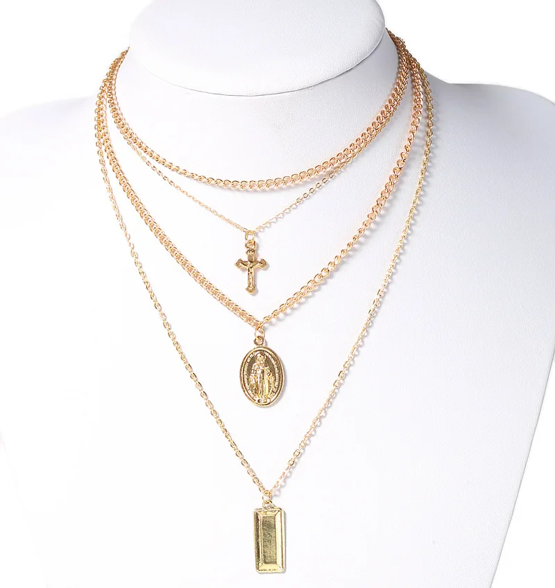 Retro-Exaggerated Multi-Layer Pendant Necklace Long Chain Necklace Women Gifts of Female Belief