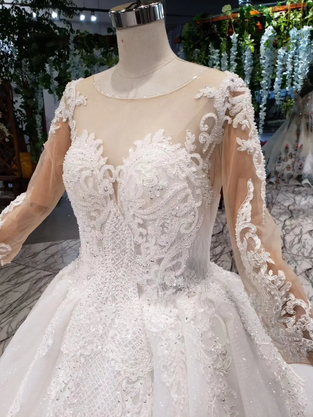 На заказ, Vestido De Noiva,, телесный тюль, сексуальный прозрачный топ, роскошное кружевное свадебное платье, свадебное платье с длинным рукавом