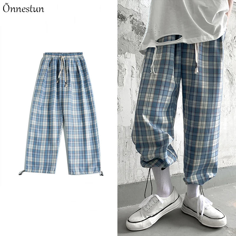 Брюки мужские клетчатые в стиле хип хоп Харадзюку|Узкие брюки| |