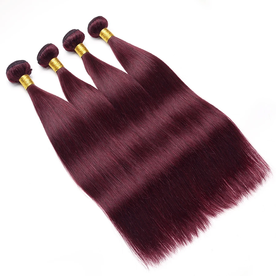 Бургундия пучки бразильских локонов плетение пучки прямые волосы пучки 99J красные бордовые, человеческие волосы пучки не Реми цветные волосы