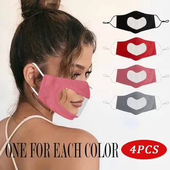 

4pcs Heart-shaped Mask Adults Transparent Mask With Clear Window Visible Expression For Deaf Mute People Special Mask Masque