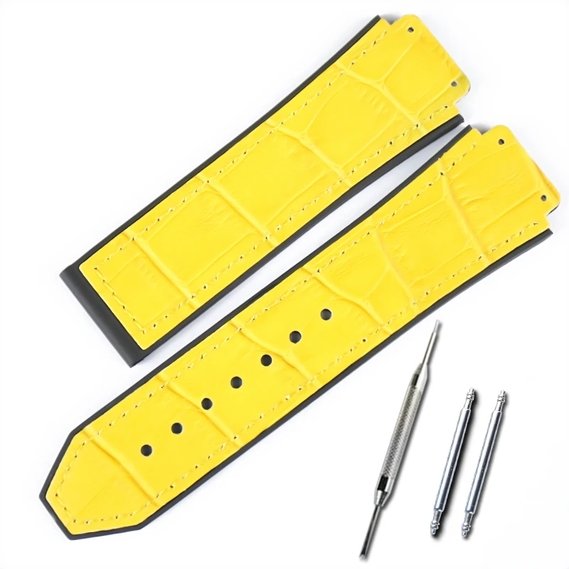 Аксессуары для часов 19 мм x 25 мм кожаный ремешок подходит для Hublot Big Bang серии модные деловые мужские и женские резиновые часы Ban - Цвет ремешка: yellow