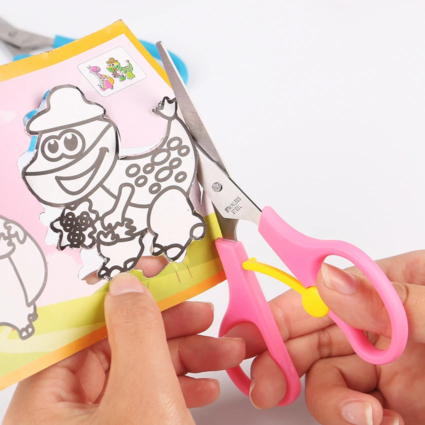 

Safety Sleeve Stainless Steel Scissors Student Spring Scissor Children Paper Scissors School Cutting Stationery Supplies 1PC