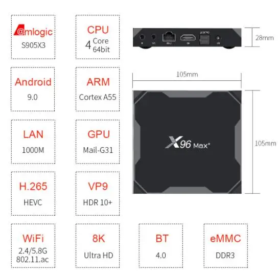 ТВ-приставка X96 MAX Plus S905X3 Amlogic Android 9 0 8K видео 2 4G и 5G двойной Wi-Fi для ТВ-приставки 2g