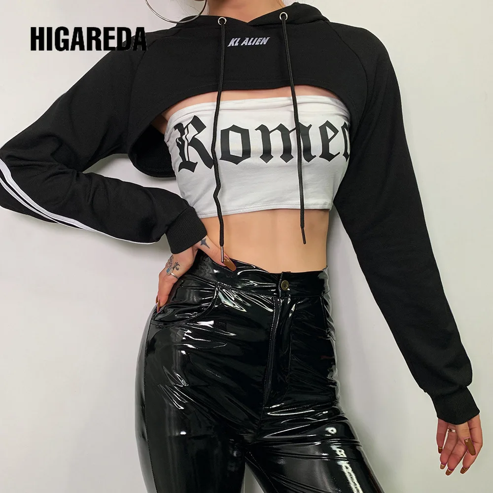 

women Sweatshirts striped reflective letter print fashion hoodies crop top full sleeve streetwear new 2019 autumn