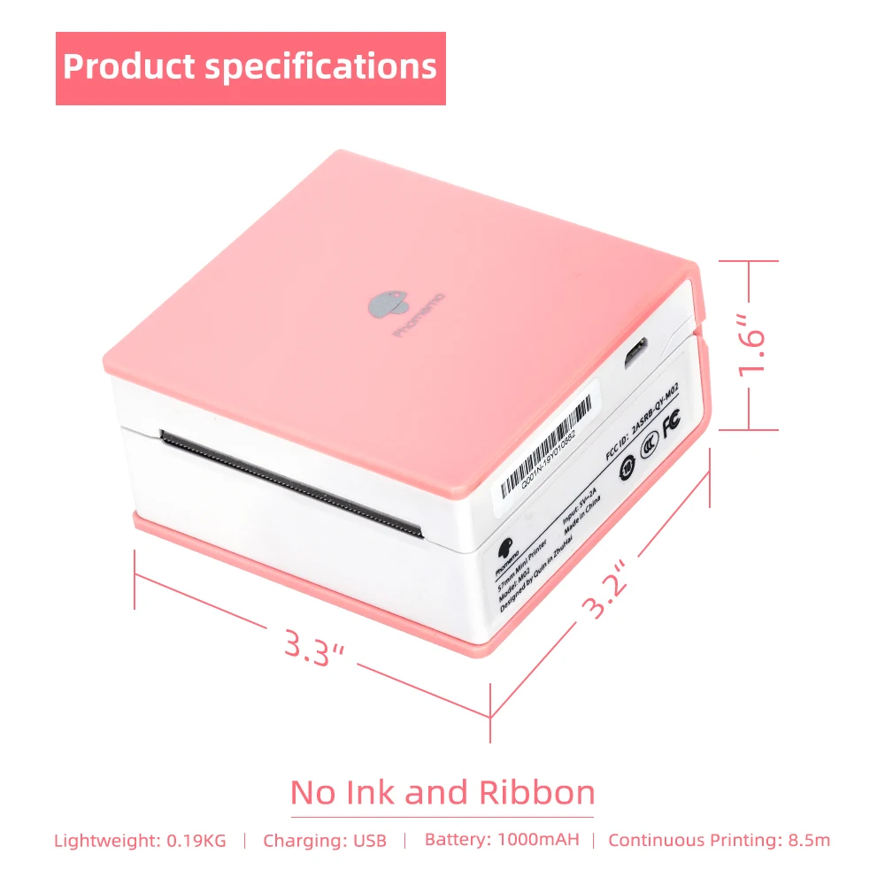 Мини принтер Phomemo портативный Bluetooth термопринтер M02 карманный для чеков совместим