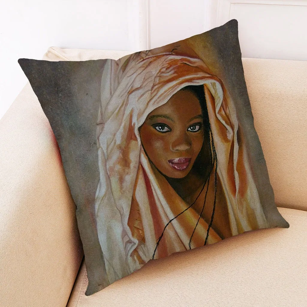 Fashion Linen Cushion Cover 45cmx45cm Print Pillowcase African Women decorative Throw Pillow Covers Home Decor funda cojin F1230 | Дом и сад