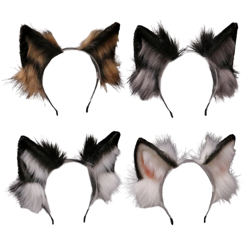Lovely Faux Fur Wolf Ears Headband Realistic Furry Fluffy Animal Hair Hoop Lolita Anime Masquerade Performance Cosplay Costume H Women S Hair Accessories Aliexpress