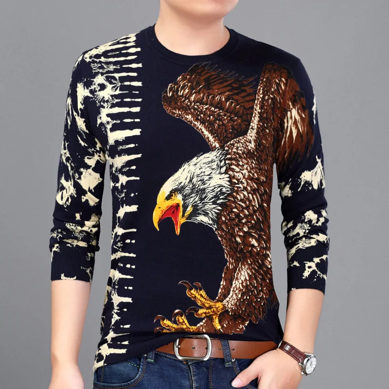 Lente Mens Trui Homme Орел режим печати Trui Mannen Клубная вечеринка выпускной вечер Mannen Doek Gebreide Trui Бизнес Повседневный Erkek Kazak
