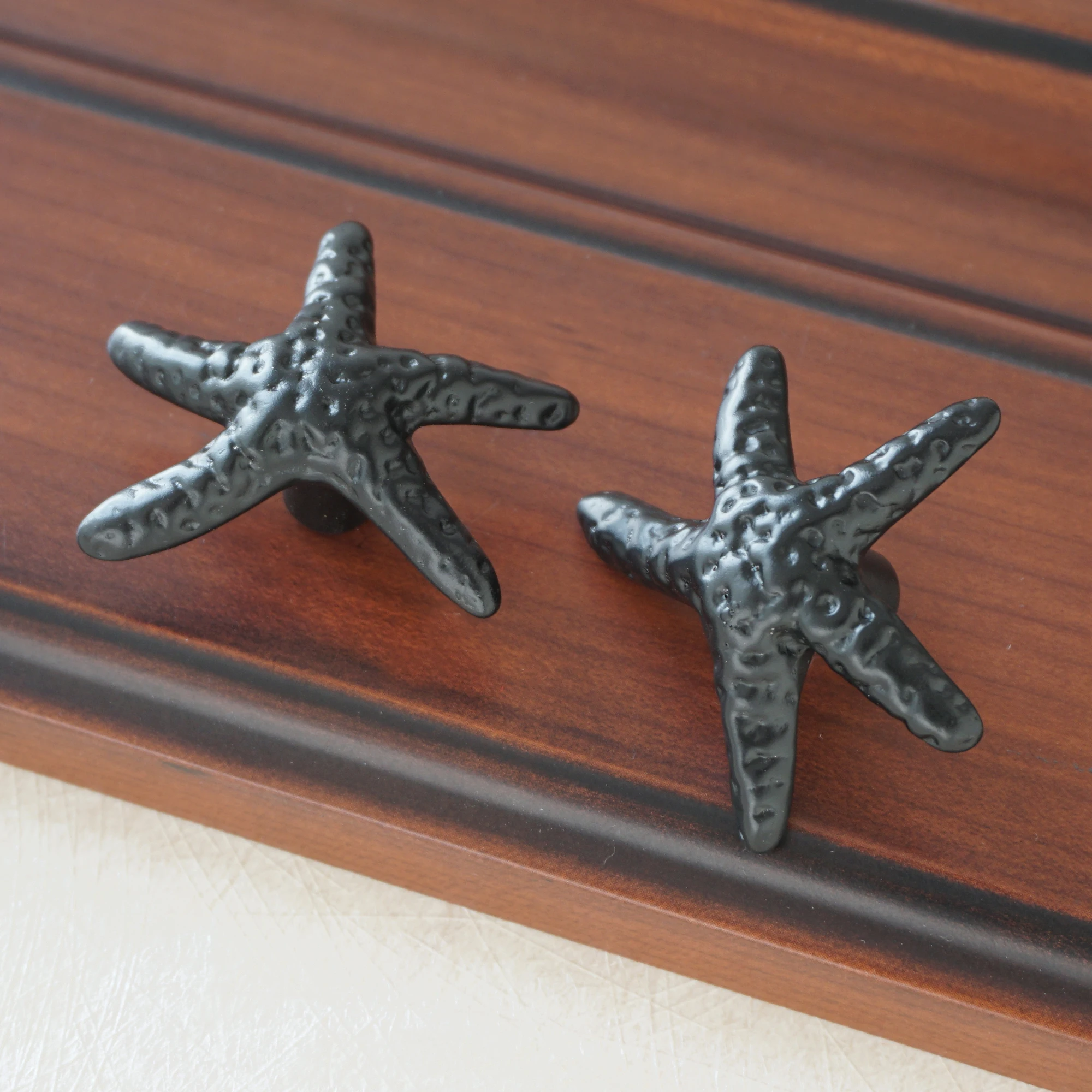Starfish Kids Furniture Knobs Black Aluminum Drawer Knob Wardrobe Cupboard Door Handles Cute Children's Bedroom Knob Pulls