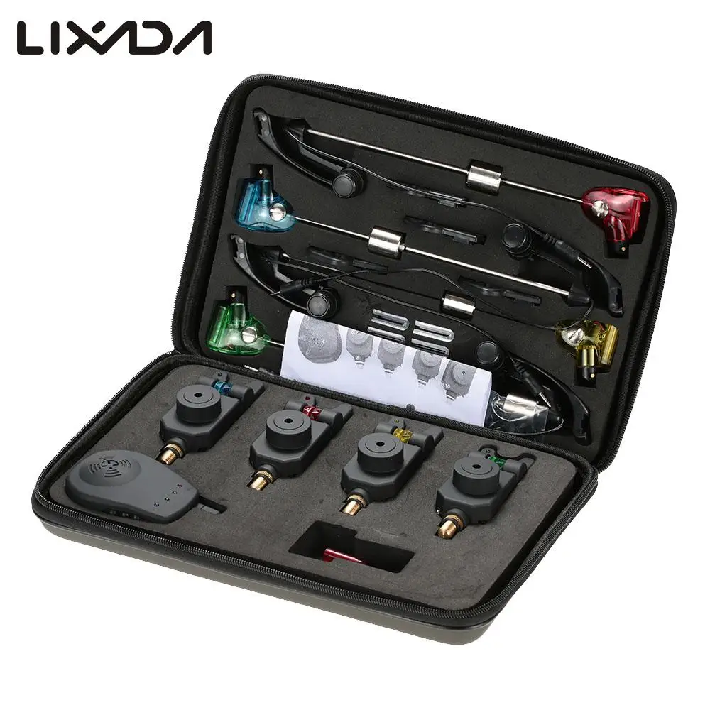 

1 Receiver + 4 Alarms + 4 Illuminated LED Swingers Carp Fishing Tackles Box Wireless Digital Fishing Bite Alarms Set Kit