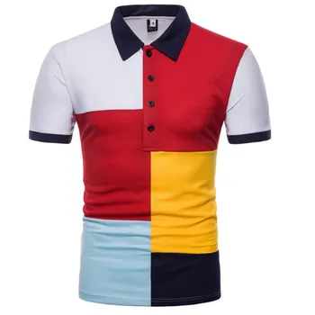 

ZNG T-shirt for Men 2020 Summer Patchwork Cotton Short-sleeve Shirt Casual Stand Collar men's Fashion T-Shirt