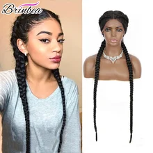 

Brinbea 36" Extra Long 360 Lace Frontal Synthetic Braided Wigs Lace Front Dutch Twins Braids Wig With Baby Hair for Black Women