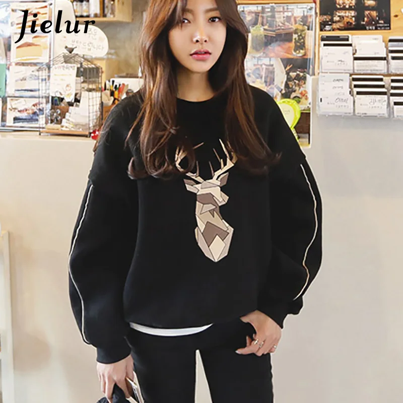 Jielur Harajuku бархатная толстовка женская Свободная Толстая Осенняя Новая модная Kpop