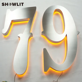 

Lighting Number Mounted Brushed Finish Stainless Steel Backlit House Numbers Custom Made