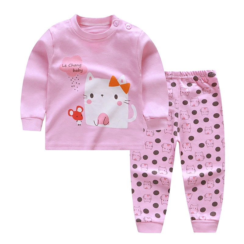 Детские пижамные комплекты с мультяшным принтом хлопковая одежда для сна для мальчиков осенне-весенние топы с длинными рукавами для девочек+ штаны От 1 до 6 лет из 2 предметов - Цвет: C21