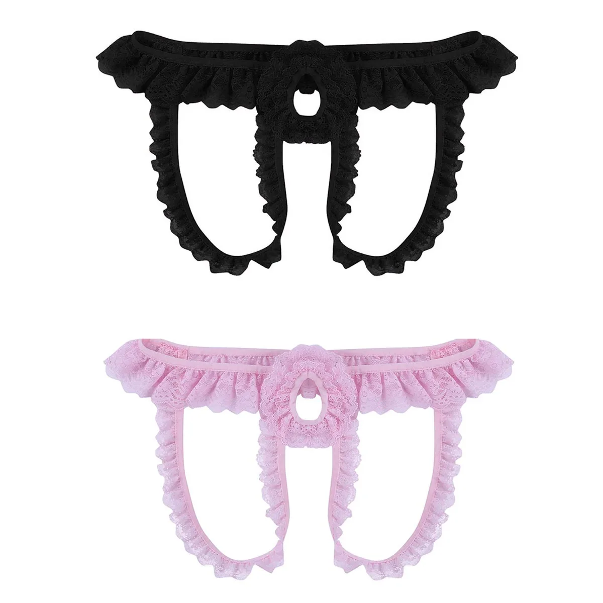 Mens Underwear Lace Lingerie Frilly Sissy Panties Crotchless Briefs Open Butt Erotic Gay