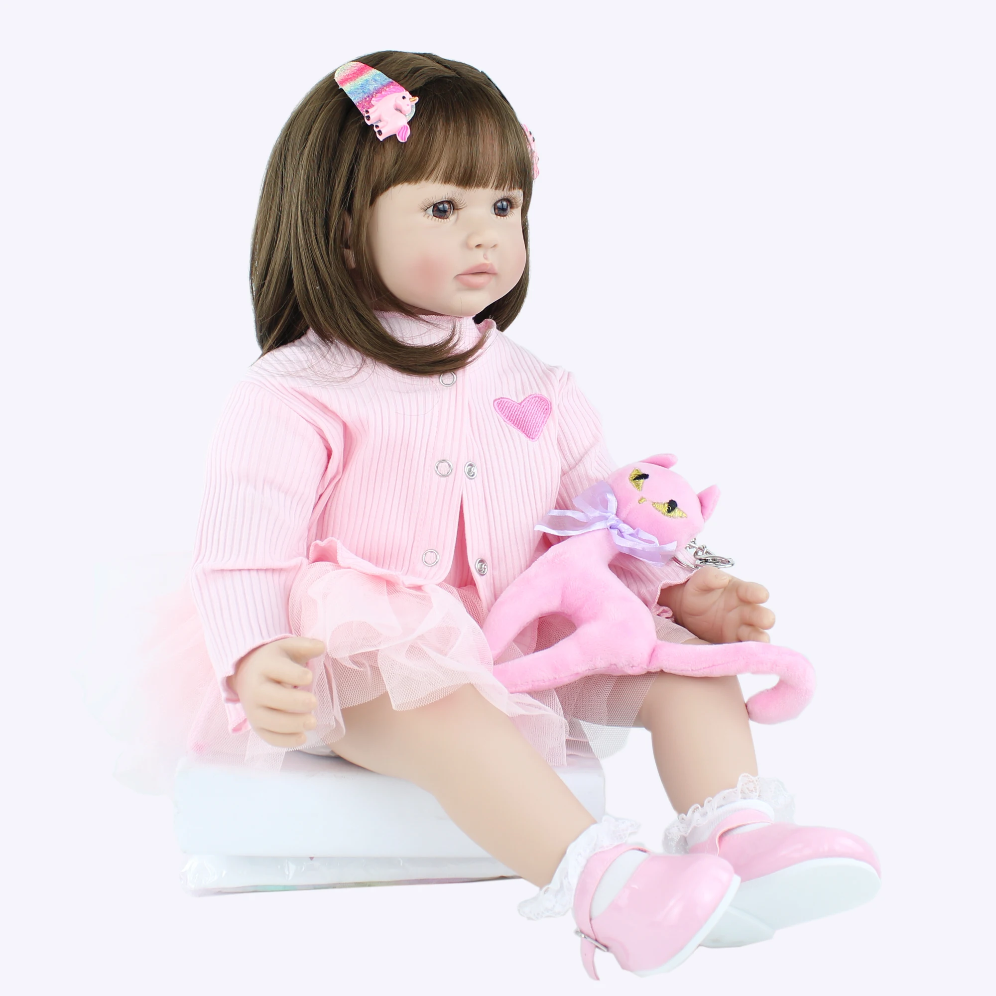 60 см силиконовые игрушки Reborn Baby Doll для девочек виниловое розовое платье для маленьких принцесс кукла подарок на день рождения игровой дом
