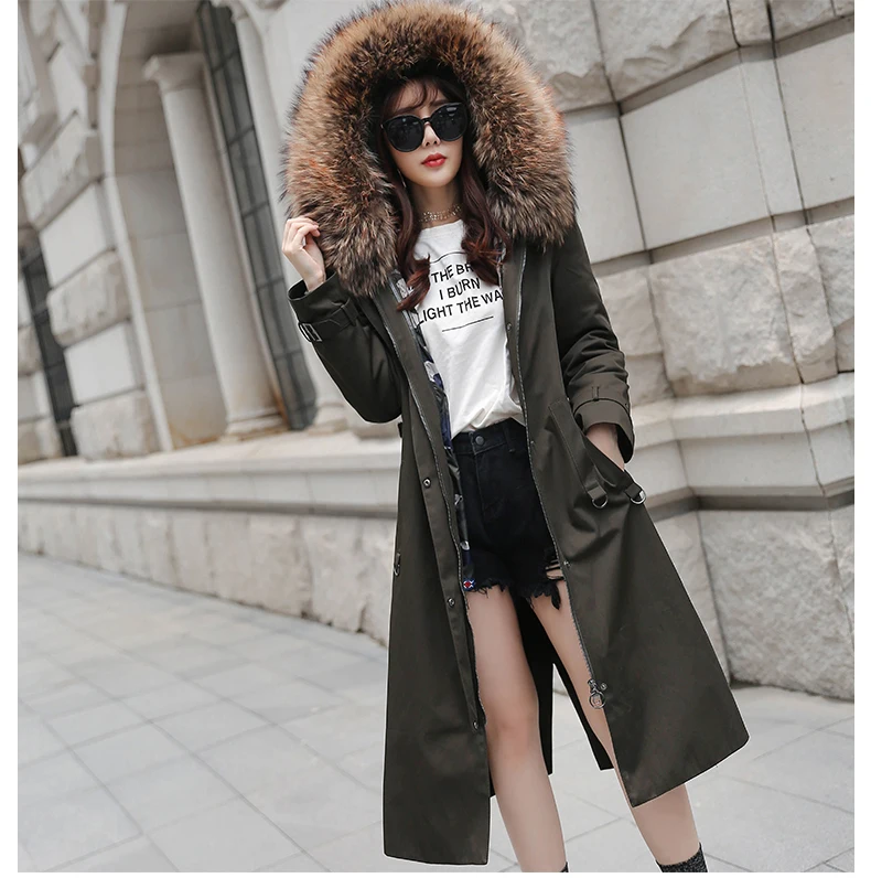 Real Fur Coat Women Rabbit Fur Liner Parka Winter Coat Women Long Jacket Womens Clothing Abrigos Mujer Invierno FX9904YY717