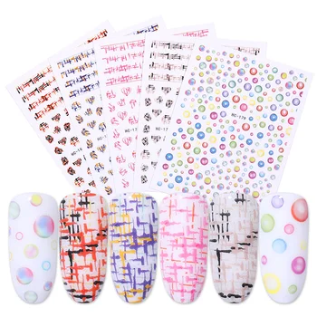 

1 Sheet Colorful 3D Nail Stickers Transfer Decals Mixed Patterns Self-adhesive Stripe Shape Nail Art DIY Design Decorations