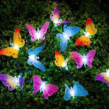 

12 Led Solar Powered Butterfly Fiber Optic Fairy String Lights Waterproof Christmas Outdoor Garden Holiday Decoration Lights