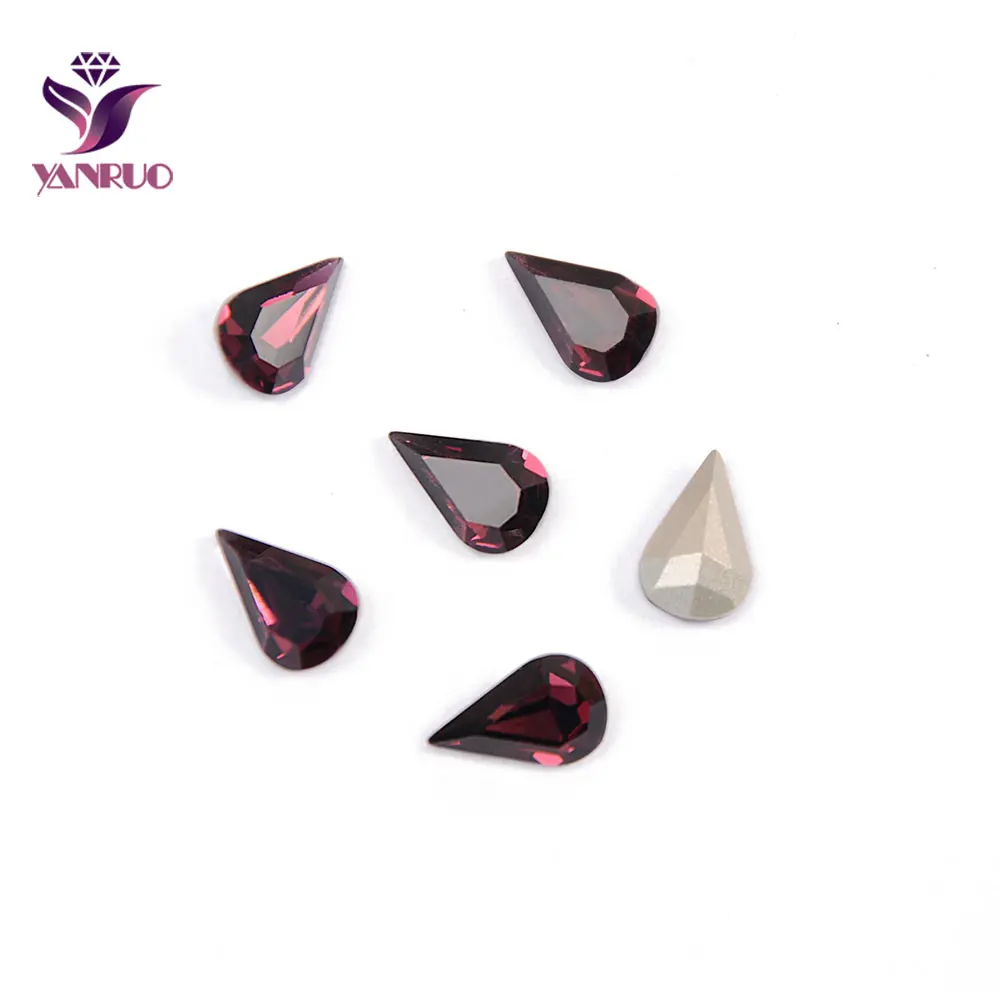 

YANRUO 4300 Pear Drop Amethyst Rhinestones for Crafts Ornaments Claw Base Sew on Clothes All for Needlework