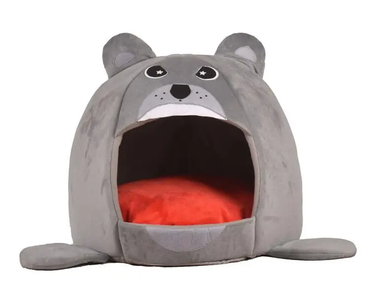 gray bear Милый домик для домашних животных для собаки, кошки, гнездо, кровать в форме льва, уютный складной Противоскользящий Съемный Коврик для щенка, питомника, зимняя теплая спальная кровать для кошек - Цвет: gray bear