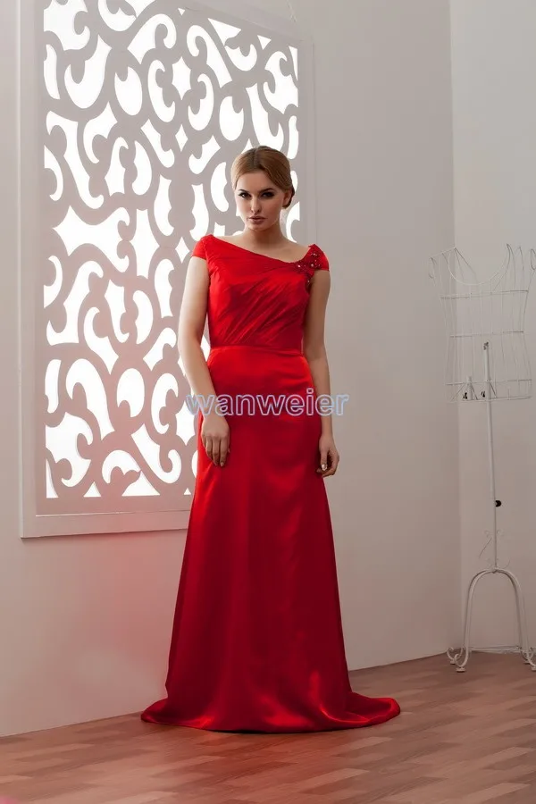 

free shipping bridal gowns 2016 new design hot cap sleeve hot sale custom size/color chinese red small train Bridesmaid Dresses